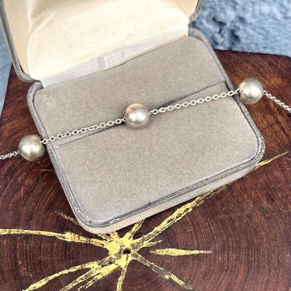90s Sterling Silver Ball Chain Bracelet with Silver Balls Womens Modern Jewelry - Picture 2 of 9